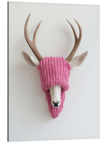 Stampa su alluminio Deer Antlers with Pink Hat