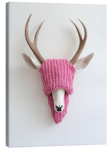 Canvas print Deer Antlers with Pink Hat