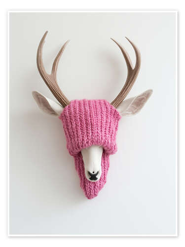 Poster Deer Antlers with Pink Hat