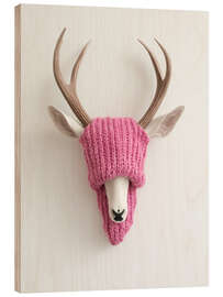 Trätavla Deer Antlers with Pink Hat - Frank Daske