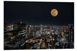Alubild Vollmond über moderner Stadt