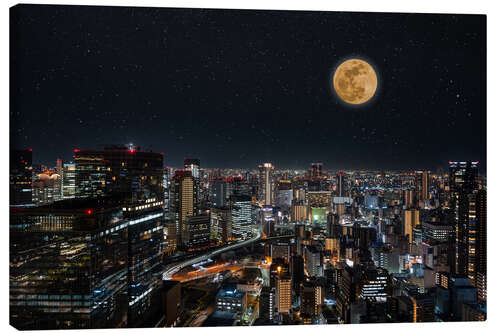 Canvas print Full moon over modern city