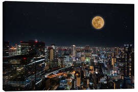 Canvas print Full moon over modern city