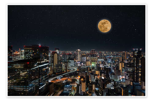 Poster Full moon over modern city