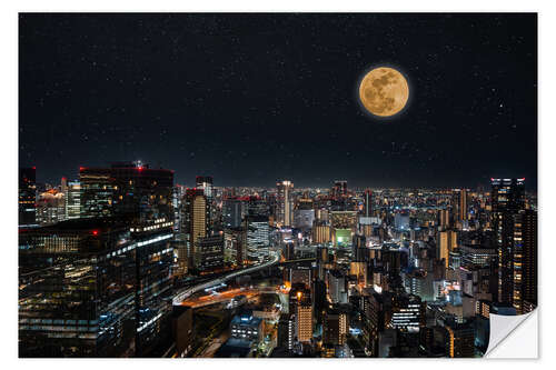 Wall sticker Full moon over modern city