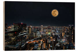 Wood print Full moon over modern city - George Pachantouris