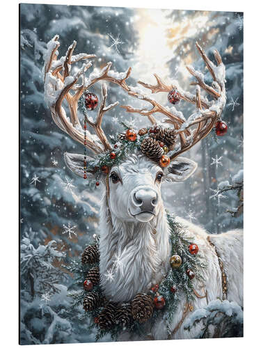 Tableau en aluminium White Christmas reindeer
