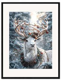 Gerahmter Kunstdruck Weißes Weihnachtsrentier