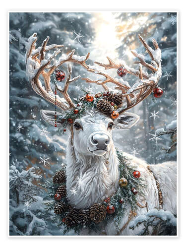 Póster White Christmas reindeer