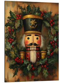 Magnettafel Nussknacker mit Kranz und Stechpalmenblättern