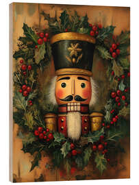 Print på træ Nutcracker with wreath and holly leaves - TAlex