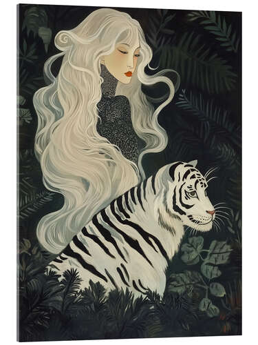 Obraz na szkle akrylowym White Japandi Tiger Woman