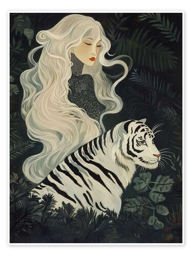 Plakat White Japandi Tiger Woman