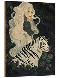 Print på træ White Japandi Tiger Woman