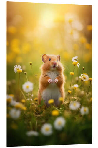 Acrylglasbild Niedlicher Hamster auf einem Feld im Frühling