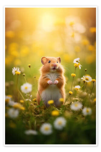 Poster Cute hamster in a field in spring