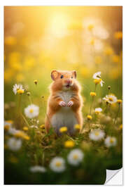 Wandsticker Niedlicher Hamster auf einem Feld im Frühling - Dreamscapes