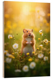 Holzbild Niedlicher Hamster auf einem Feld im Frühling - Dreamscapes