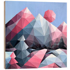 Holzbild Pink Sunset in the Mountains - Maria Tuzhilkina