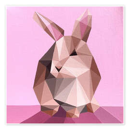 Wall print Beige Rabbit on Pink - Maria Tuzhilkina