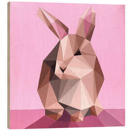 Tableau en bois Beige Rabbit on Pink - Maria Tuzhilkina