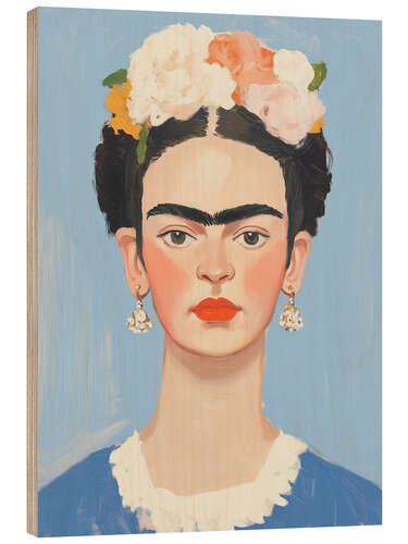 Holzbild Frida Kahlo on Blue
