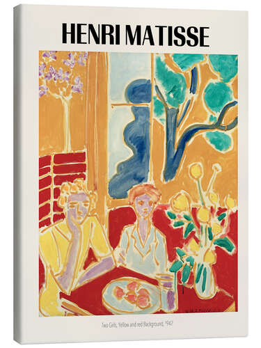Tableau sur toile Two Girls, Yellow and red Background, 1947