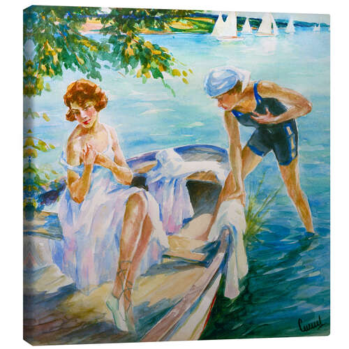 Obraz na płótnie Summer day at the lake with two young ladies