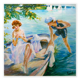 Wall print Summer day at the lake with two young ladies - Edward Cucuel