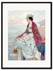 Gerahmter Kunstdruck Dame am Steg