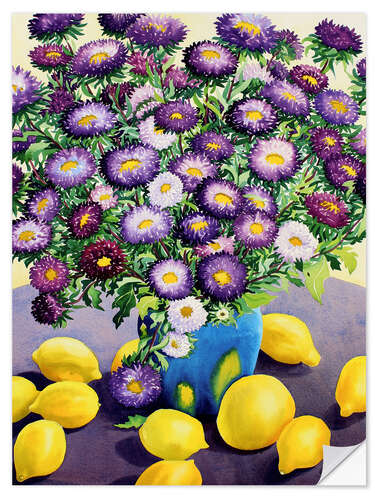 Wandsticker Lila Aster und Zitronen