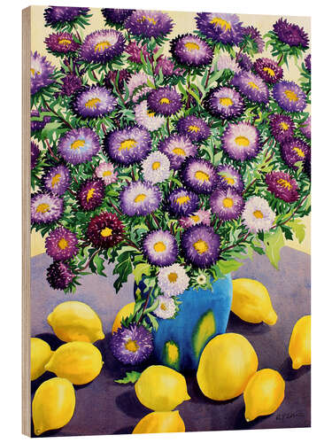 Print på træ Purple Aster and Lemons