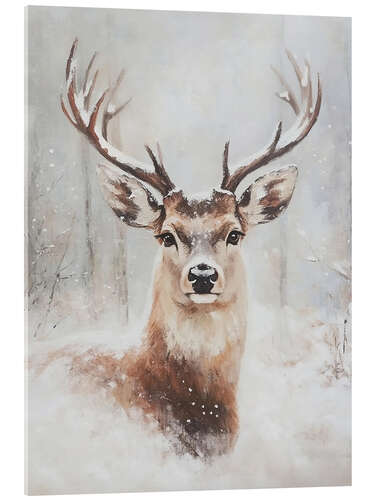 Tableau en verre acrylique Portrait of a Christmas deer in a snowy forest