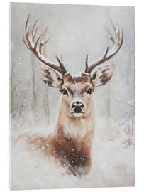 Obraz na szkle akrylowym Portrait of a Christmas deer in a snowy forest - TAlex
