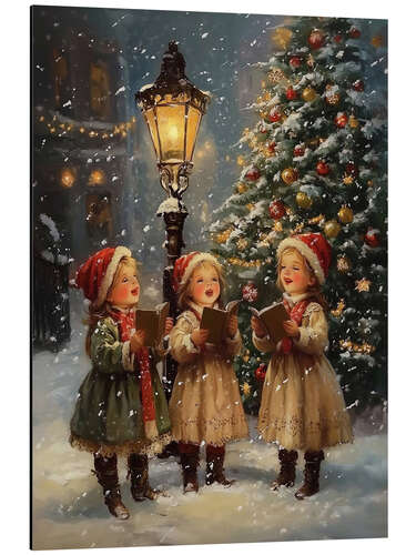 Tableau en aluminium Victorian little girls singing Christmas carols I