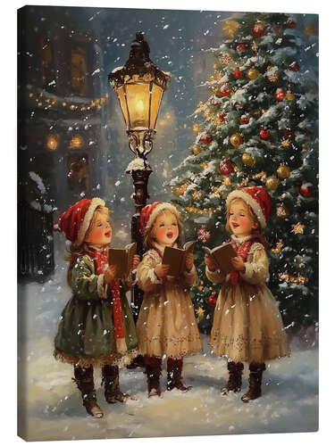 Canvas-taulu Victorian little girls singing Christmas carols I