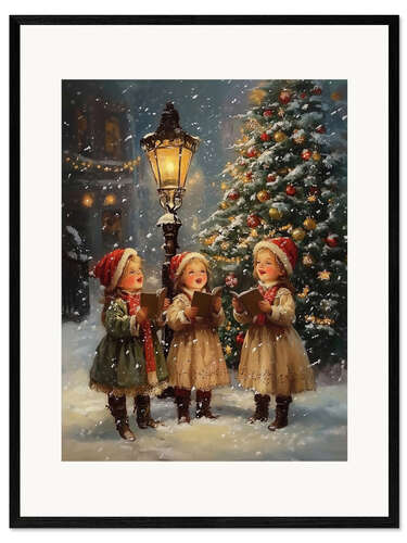 Impression artistique encadrée Victorian little girls singing Christmas carols I