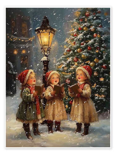 Poster Victorian little girls singing Christmas carols I