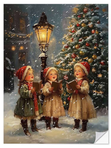 Muursticker Victorian little girls singing Christmas carols I
