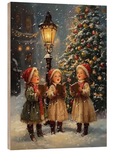 Cuadro de madera Victorian little girls singing Christmas carols I