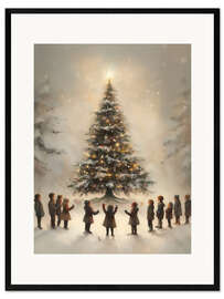Gerahmter Kunstdruck Verschneiter Weihnachtsbaum