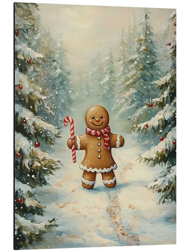 Aluminium print Vintage Gingerbread Girl in Christmas Forest