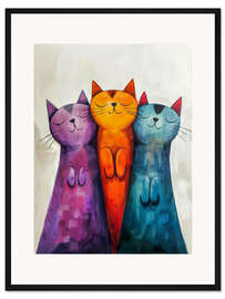 Gerahmter Kunstdruck Glückliche Katzen