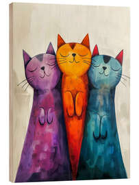 Wood print Happy Cats