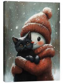 Canvas print Snowman hugs a black cat - Olga Telnova