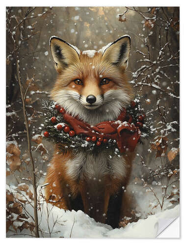 Selvklebende plakat Fox in winter forest