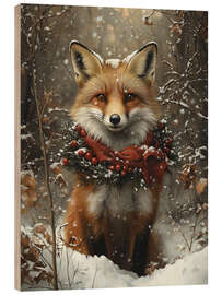 Hout print Fox in winter forest