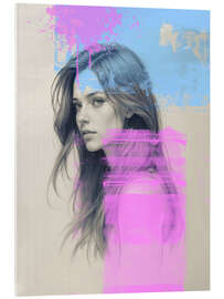 Tableau en verre acrylique Portrait of a young woman in pink mood