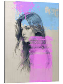 Aluminiumsbilde Portrait of a young woman in pink mood