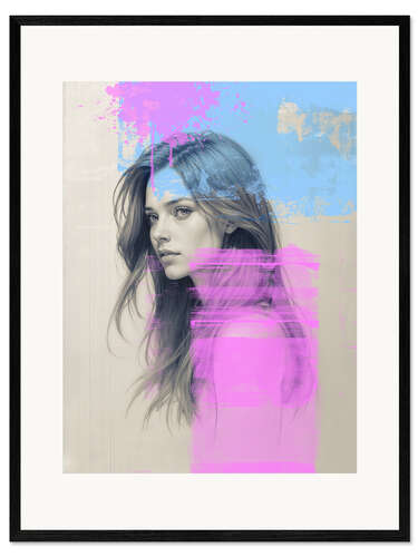 Plakat artystyczny premium w ramie Portrait of a young woman in pink mood